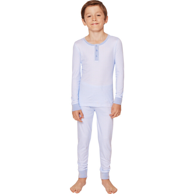 Snug Fit Pajama Set, Blue Stripes - Pajamas - 3