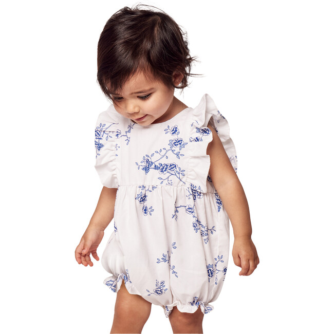 Ruffled Romper, Indigo Floral - Rompers - 4