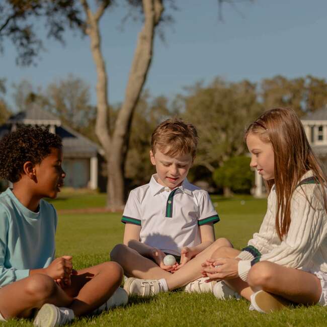 Henley Polo, Wimbledon White with Green & Navy Stripe - Polo Shirts - 4