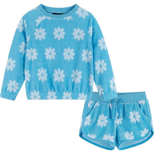 White Daisy Terry Sweatshirt & Shorts Set