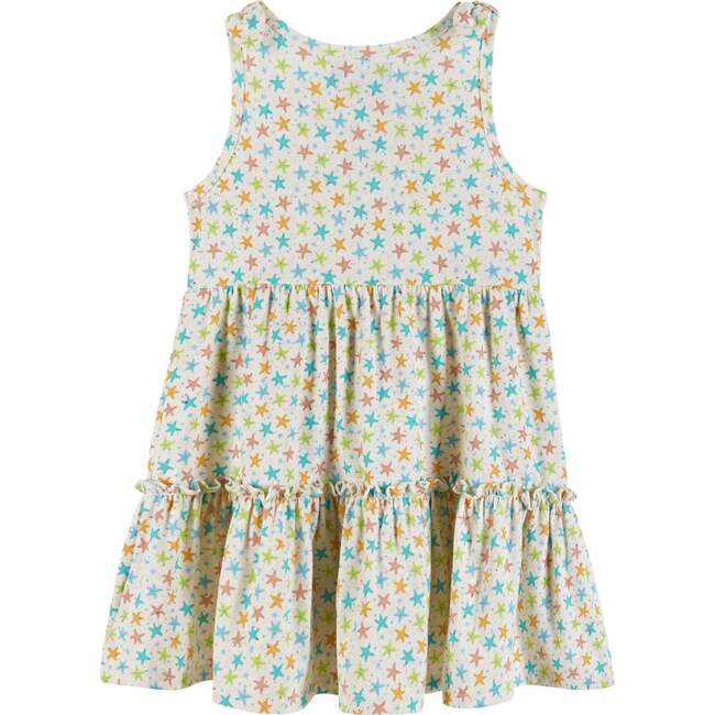 White Nep Dress, Neon Starfish Print - Dresses - 2