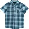 Washed Navy & Light Blue Plaid Short Sleeve Buttondown Shirt - Button Downs - 1 - thumbnail