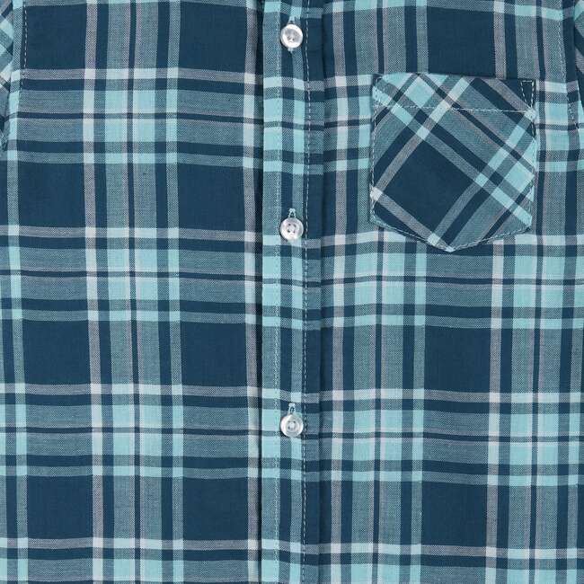 Washed Navy & Light Blue Plaid Short Sleeve Buttondown Shirt - Button Downs - 3