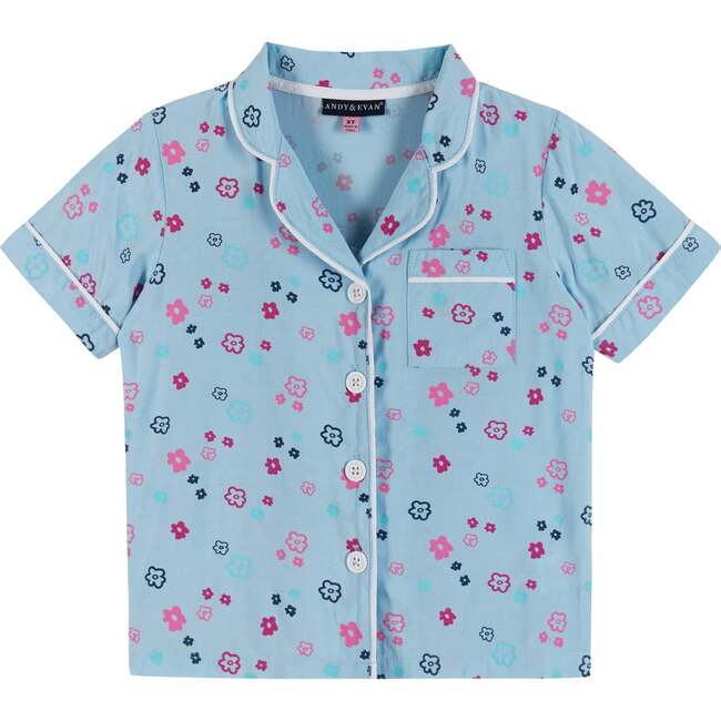 Two Piece Pajama Set, Aqua Floral - Pajamas - 3