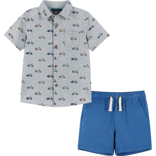 Short Sleeve Knit Buttondown and Shorts Set, Scooters