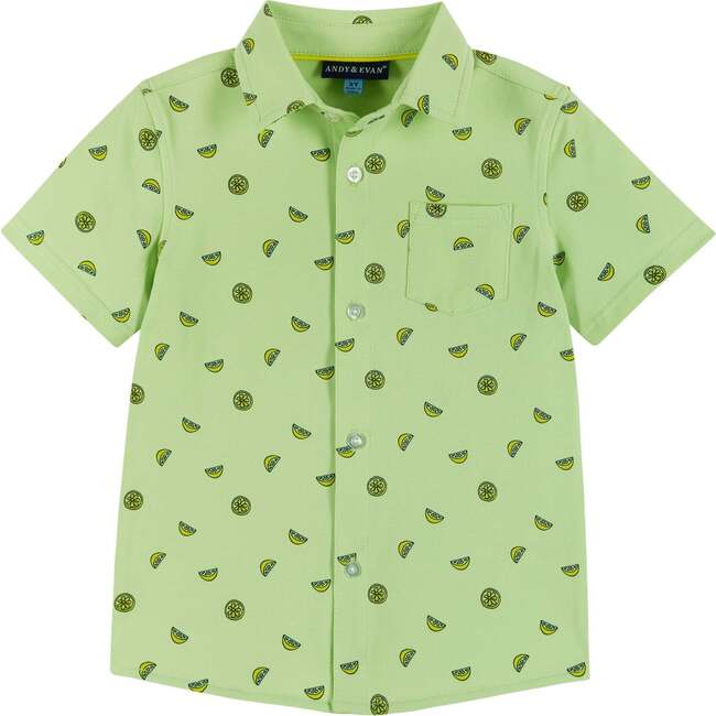Short Sleeve Buttondown Shirt, Lt Green Lemon