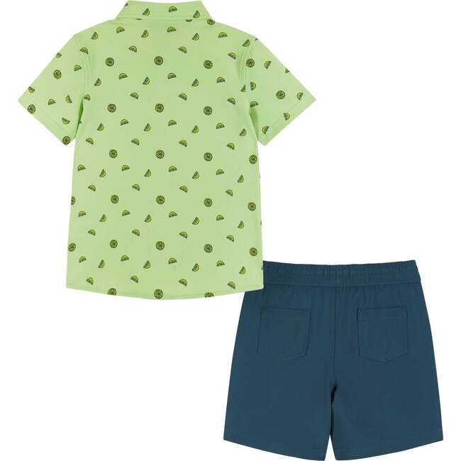 Short Sleeve Buttondown Shirt & Drawstring Short Set, Lt Green Lemon - Mixed Apparel Set - 2