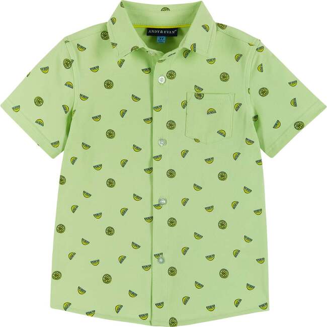 Short Sleeve Buttondown Shirt & Drawstring Short Set, Lt Green Lemon - Mixed Apparel Set - 3