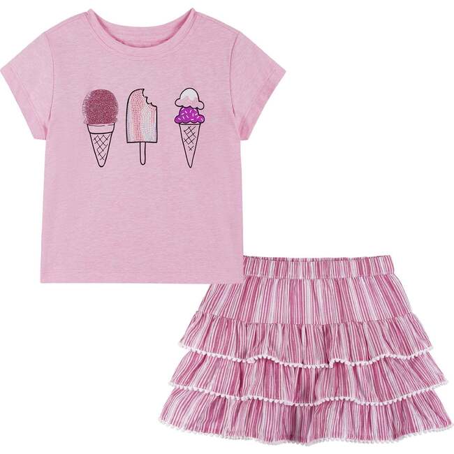 Print Nep Tee & Tiered Skirt Set, Ice Cream - Mixed Apparel Set - 1