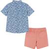 Shark Print Buttondown and Shorts Set - Mixed Apparel Set - 2