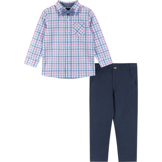 Plaid Buttondown and Pants Set - White and Navy
