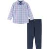 Plaid Buttondown and Pants Set - White and Navy - Mixed Apparel Set - 1 - thumbnail