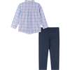 Plaid Buttondown and Pants Set - White and Navy - Mixed Apparel Set - 2