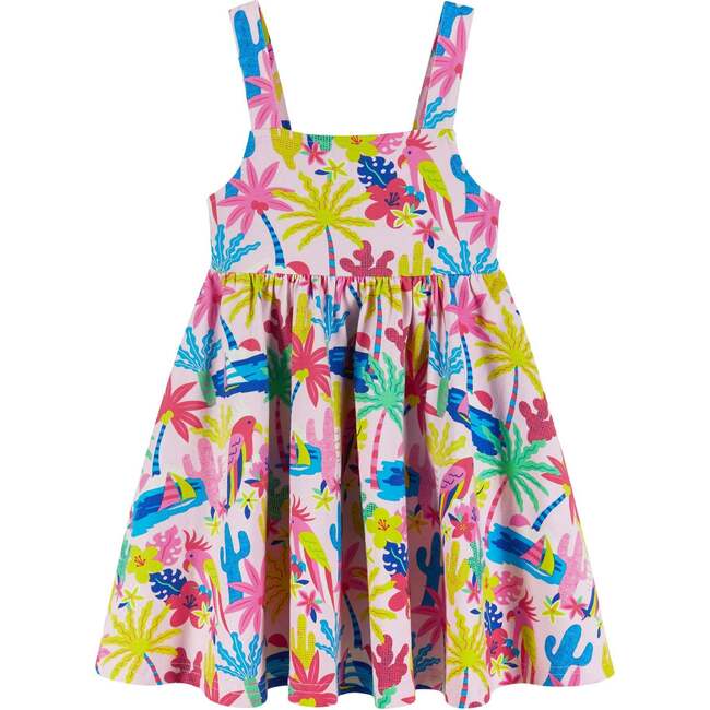 Pink Tropical Print Dress w/Back Cutout