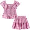 Pink Striped Smocked Top & Tiered Skirt - Mixed Apparel Set - 1 - thumbnail