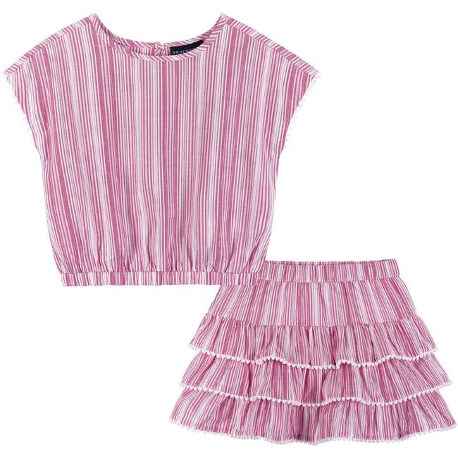Pink Stripe Top & Tiered Ruffle Skirt Set