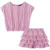 Pink Stripe Top & Tiered Ruffle Skirt Set - Mixed Apparel Set - 1 - thumbnail