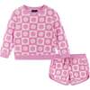 Pink Smiley Terry Sweatshirt & Shorts Set - Mixed Apparel Set - 1 - thumbnail
