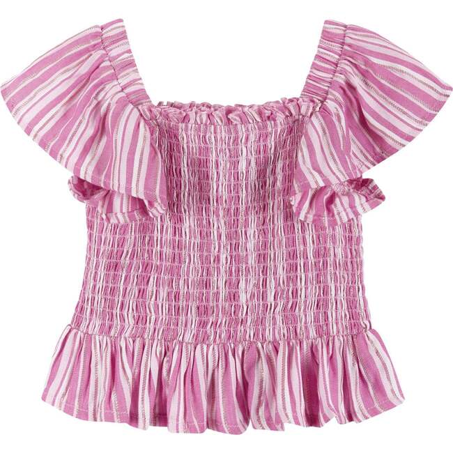 Pink Striped Smocked Top & Tiered Skirt - Mixed Apparel Set - 3