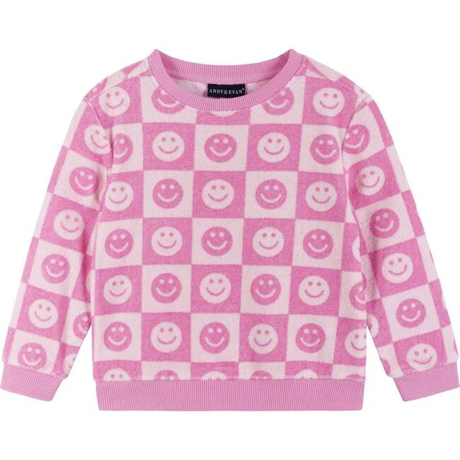 Pink Smiley Terry Sweatshirt & Shorts Set - Mixed Apparel Set - 3
