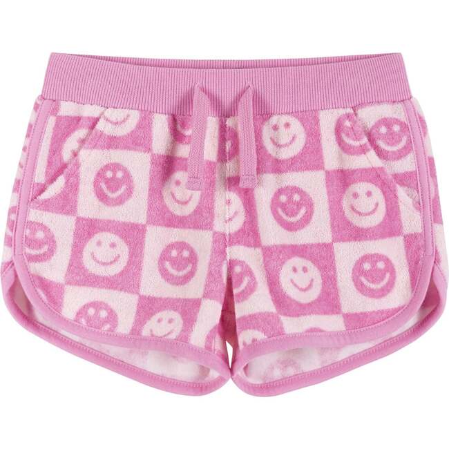 Pink Smiley Terry Sweatshirt & Shorts Set - Mixed Apparel Set - 4
