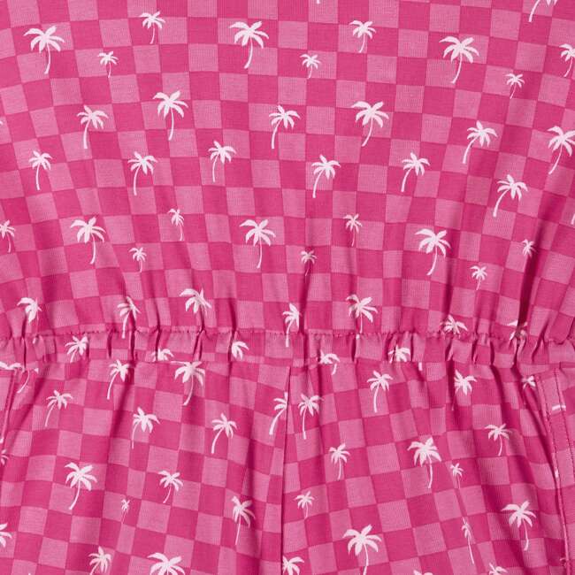 Pink Palm Tree Print Romper w/Shoulder Ties - Rompers - 3