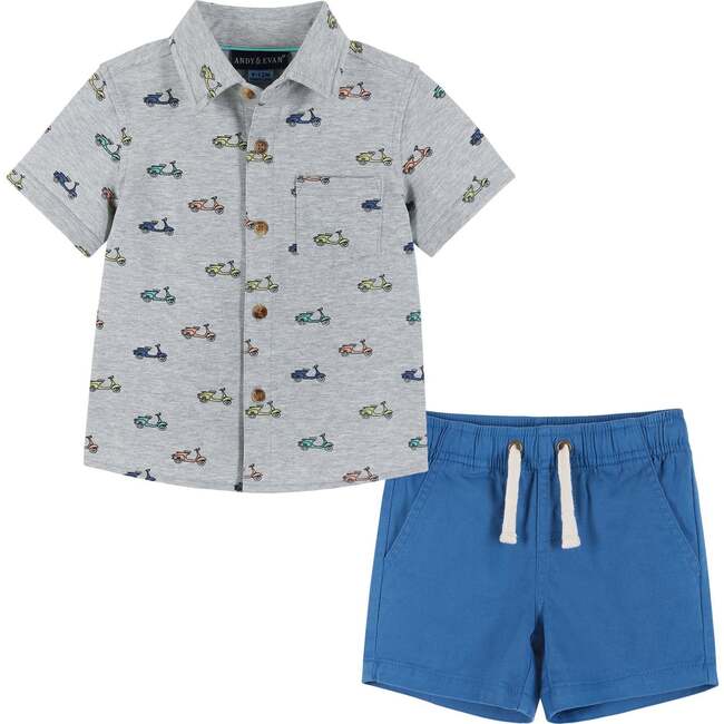 Infant Short Sleeve Knit Buttondown and Shorts Set, Scooters