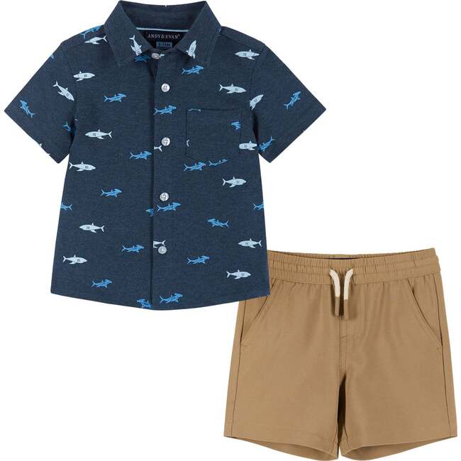 Infant Short Sleeve Knit Buttondown and Shorts Set, Sharks