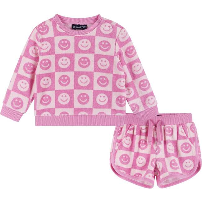 Infant Pink Smiley Terry Sweatshirt & Shorts Set
