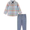 Infant Plaid Buttondown and Pants Set - Orange and Blue - Mixed Apparel Set - 1 - thumbnail