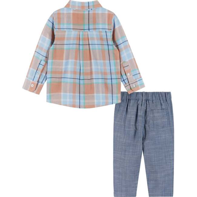 Infant Plaid Buttondown and Pants Set - Orange and Blue - Mixed Apparel Set - 2