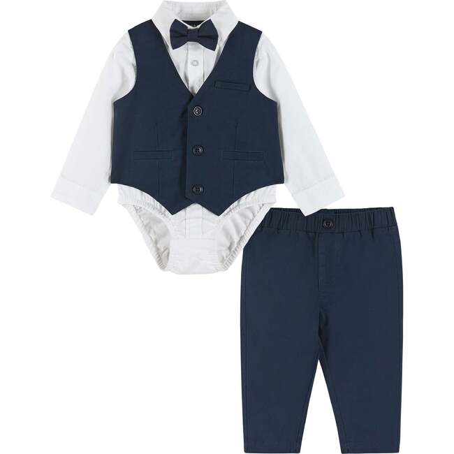 Infant Four Piece Buttondown and Vest Set, Navy