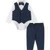 Infant Four Piece Buttondown and Vest Set, Navy - Suits & Separates - 1 - thumbnail