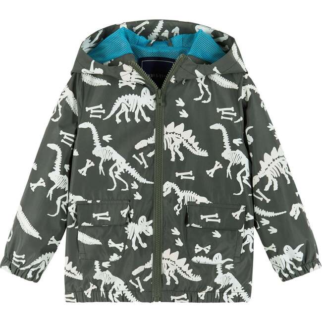 Grey Dino Print Color Change Raincoat