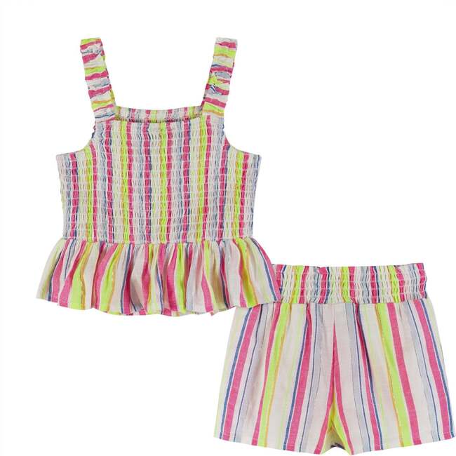 Fuchsia Smocked Top w/Ruffle Details w/Smocked-Waist Short - Mixed Apparel Set - 2