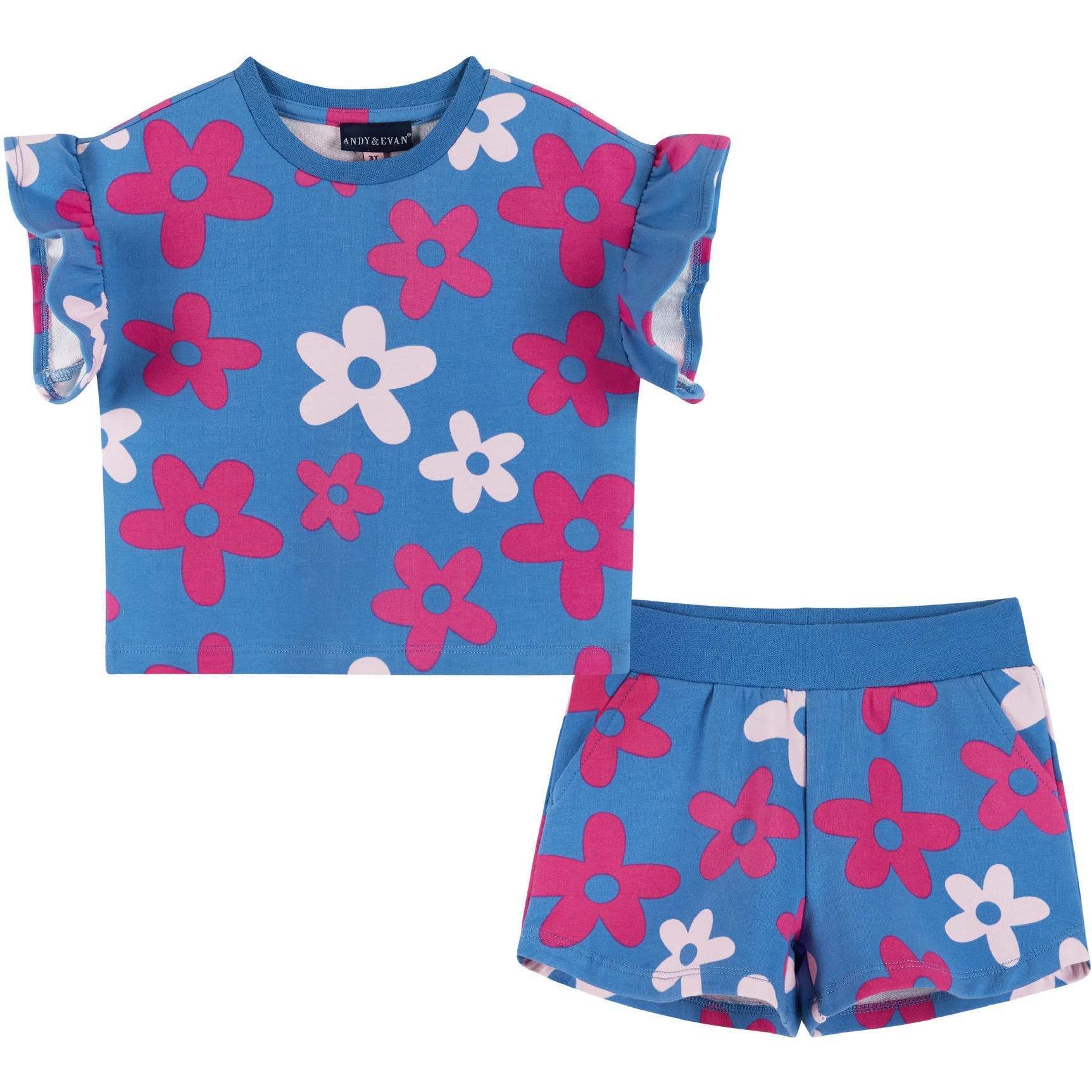 Floral Print Short Lounge Set, Navy - Mixed Apparel Set - 1