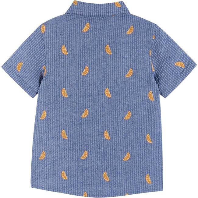 Seersucker Short Sleeve Buttondown Shirt - Orange Emboss - Button Downs - 2