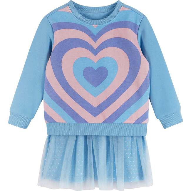 Crewneck and Jersey Tulle Dress Set, Hearts