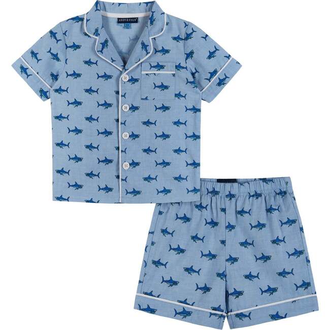 Blue Shark Print Woven PJ Set