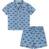 Blue Shark Print Woven PJ Set - Pajamas - 1 - thumbnail