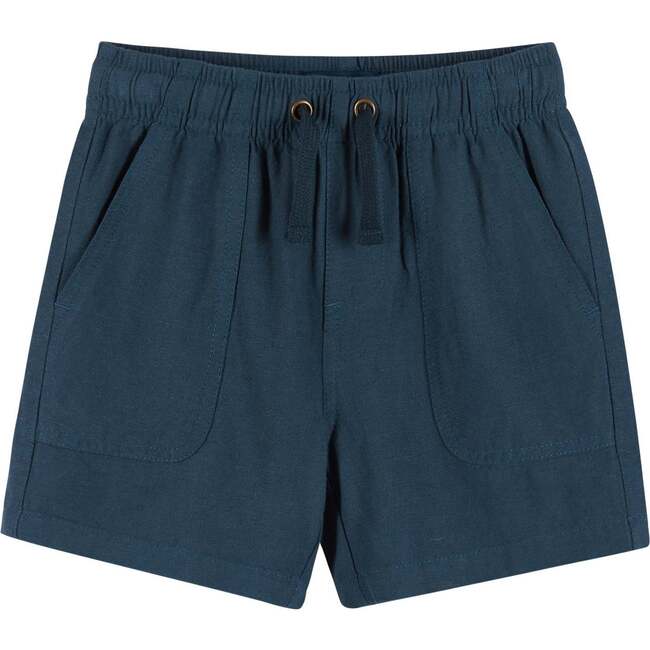 Blue Linen Blend Shorts