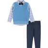 Plaid Poplin and Sweater Vest Set, White and Blue - Mixed Apparel Set - 1 - thumbnail