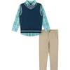 Plaid Poplin and Sweater Vest Set, Green and Navy - Mixed Apparel Set - 1 - thumbnail