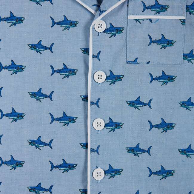 Blue Shark Print Woven PJ Set - Pajamas - 3
