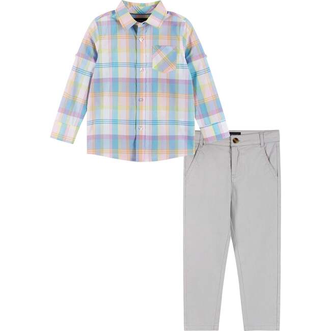 Plaid Buttondown  Two-Faced Shirt and Pants Set