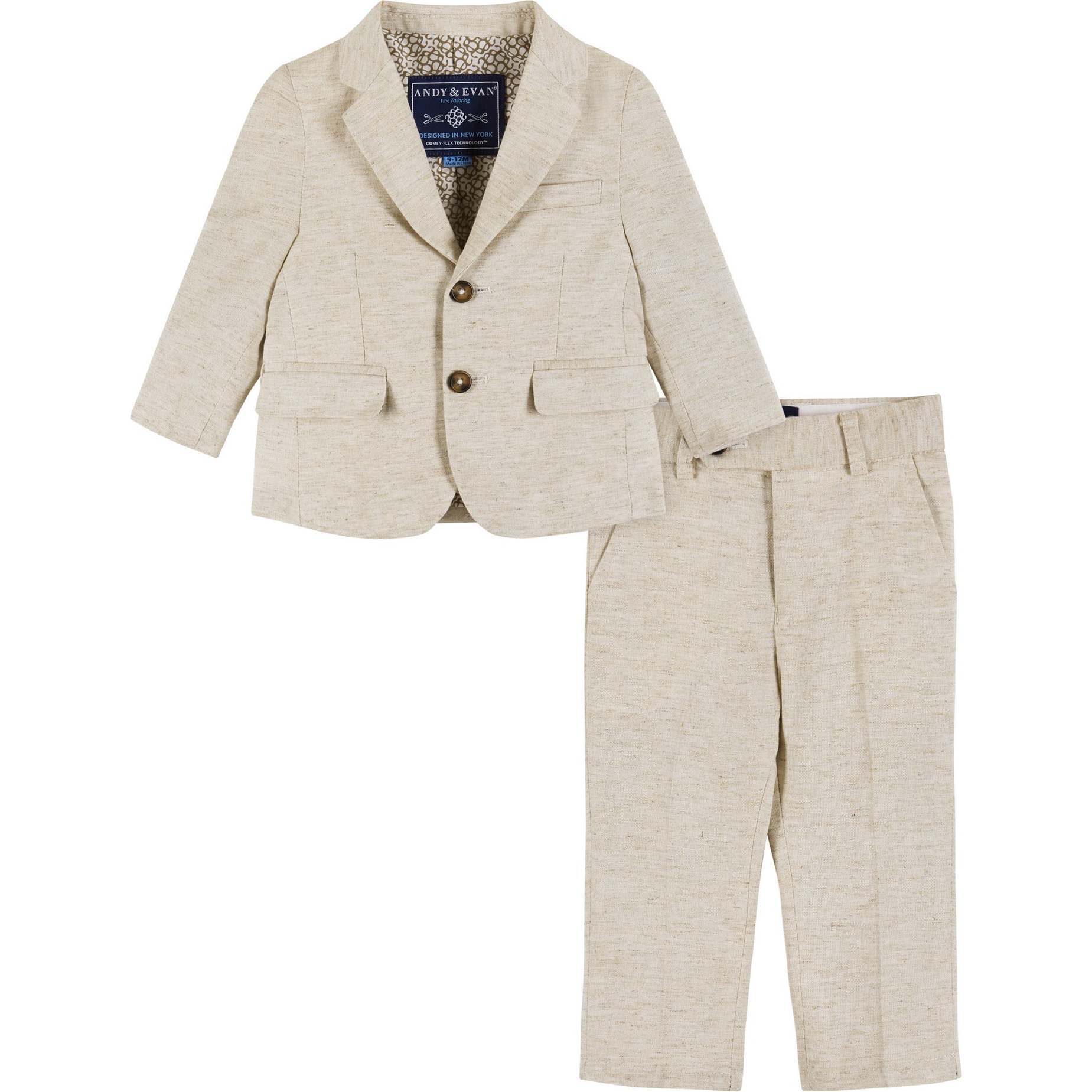Infant Two-Piece Linen Suit, Stone - Suits & Separates - 1