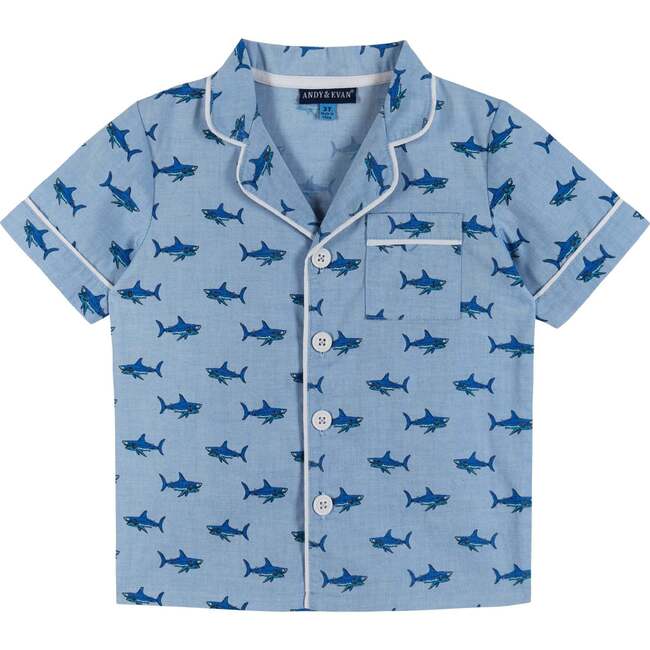 Blue Shark Print Woven PJ Set - Pajamas - 4