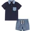 Infant Polo and Shorts Set - Navy and Chambray - Mixed Apparel Set - 1 - thumbnail