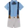 Infant Four Piece Suspender Set, Blue - Mixed Apparel Set - 1 - thumbnail