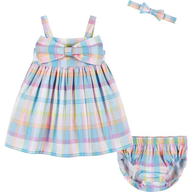 Infant Multi Plaid Babydoll Dress w/Bow Detail